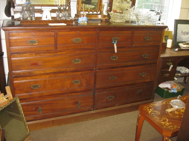 image for ANTIQUE VERY LARGE CHEST OF 10 DRAWERS ~ SIDEBOARD. VERY STURDY. DELIVERY 