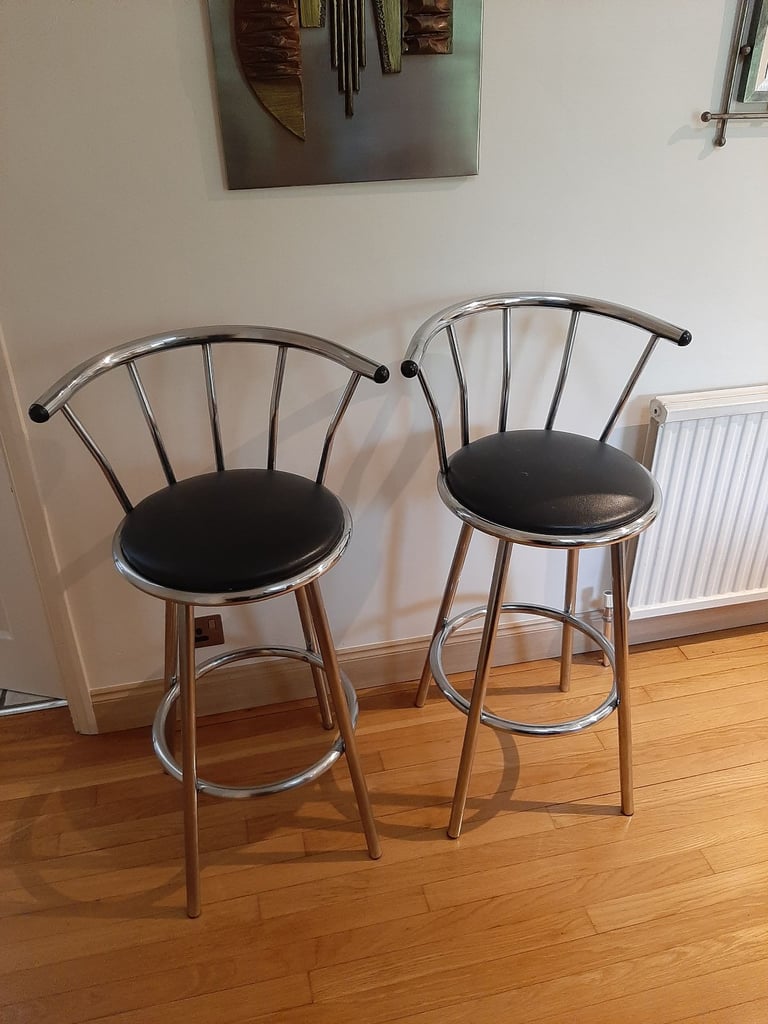 Pair of Chrome Swivel Bar Stools