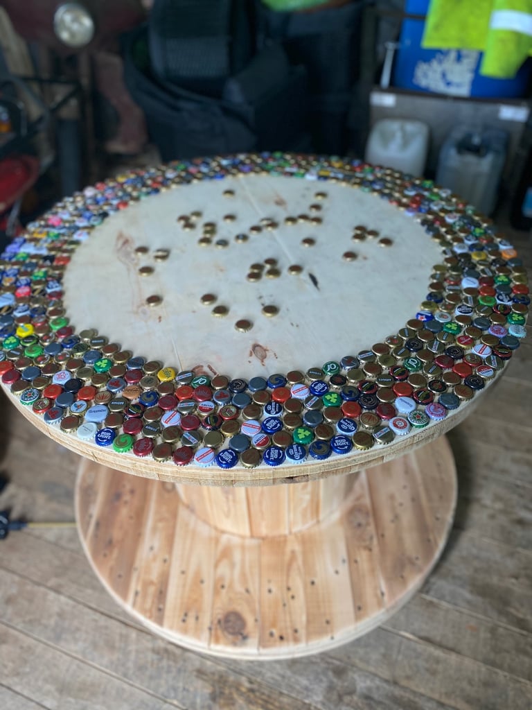 Beer bottle top resin table 