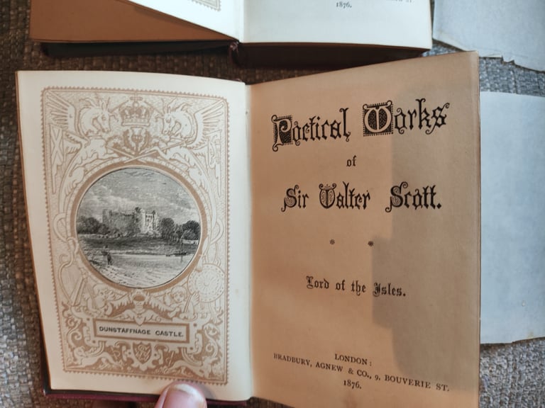 6 x Antique Books, 1876, Poetic Works Of Sir Walter Scott - Hardback, Handy Ed