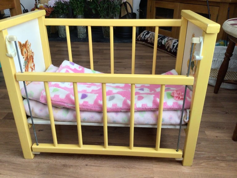 Vintage Wooden Dolls Drop Side Cot. 