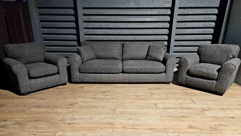 image for Fabric 4 Seater Sofa And  Two Armchairs - Charcoal. 