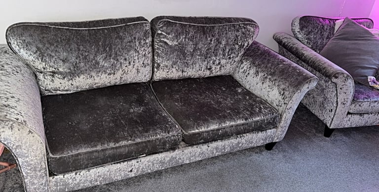 Crushed velvet 3 seater and 2 arm chairs 