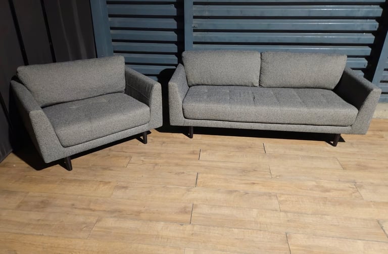 Fabric 3 Seater Sofa & Cuddle Chair - Charcoal.