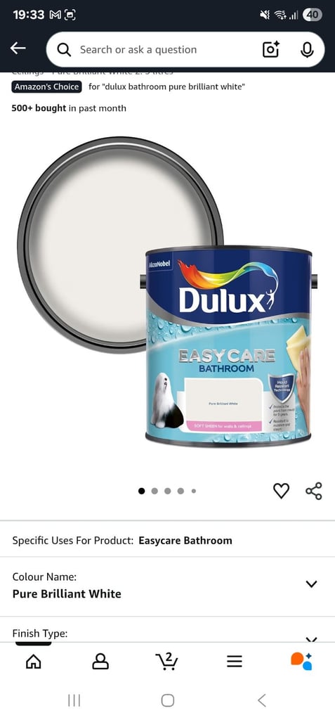 Dulux Easycare Bathroom Pure Brilliant White Soft Sheen 2.5L | in ...