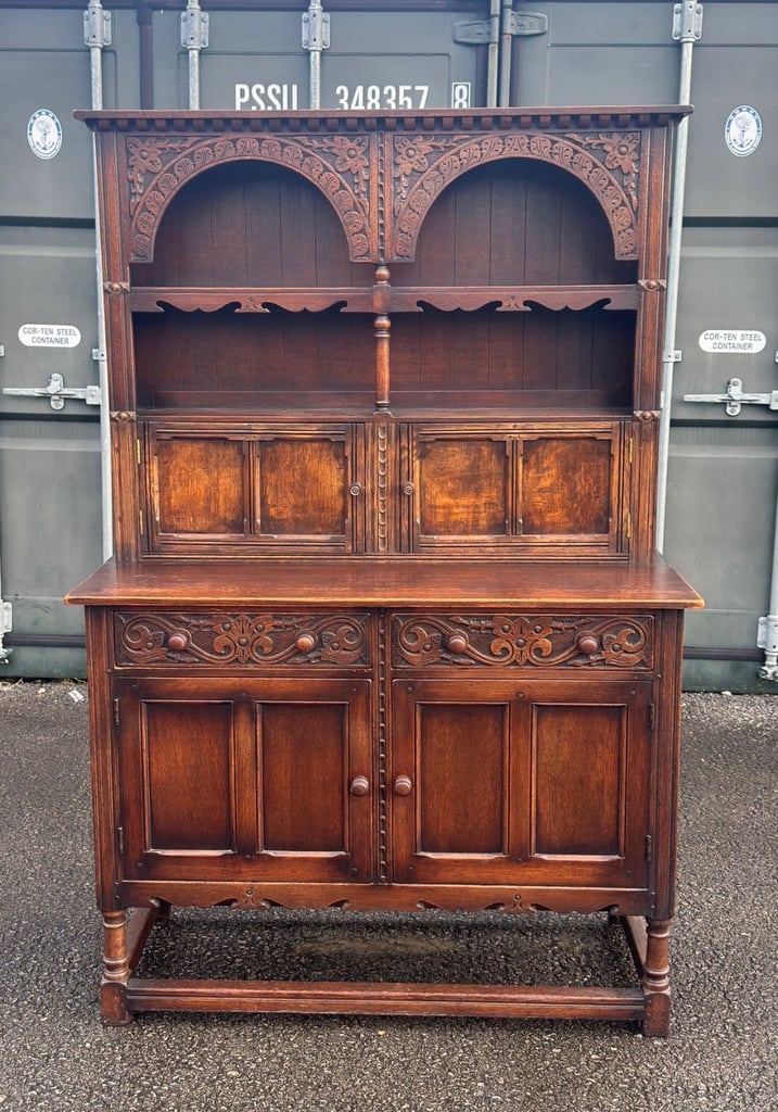 image for Vintage antique solid wood welsh dresser cabinet beautiful carvings 