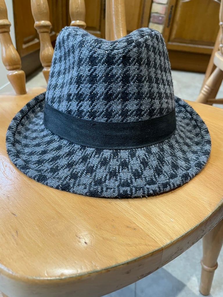 Lovely Black and grey check hat with bit of silver sparkle