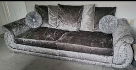 Grey crushed velvet 4 seater sofa