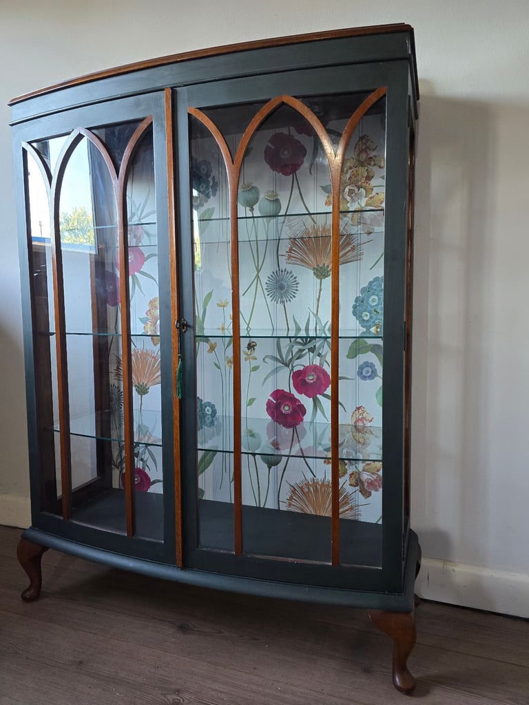 REFURBISHED  XL Antique Drinks Cabinet Cocktail Display Glass Wildflowers - Possible Local Delivery