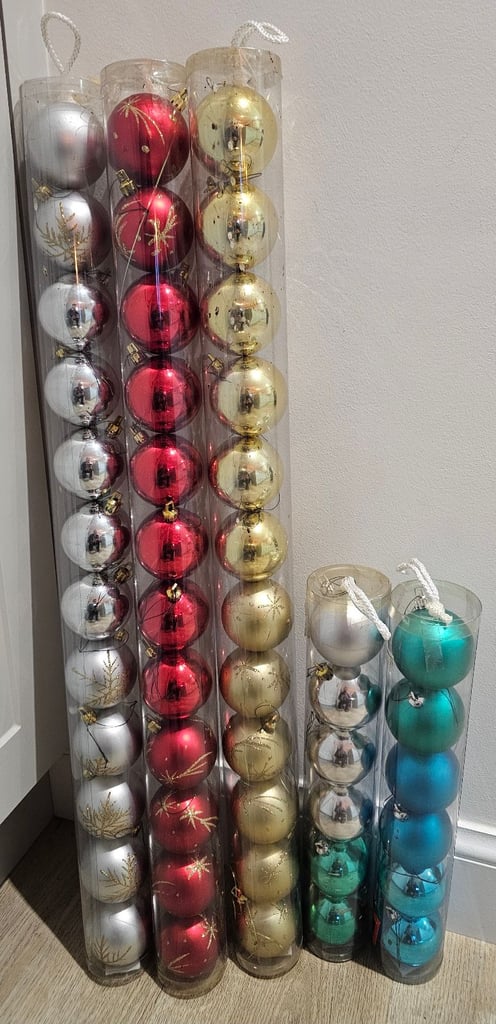 image for 50 Pack Multi Coloured Round Hanging Christmas Baubles in storage boxes 