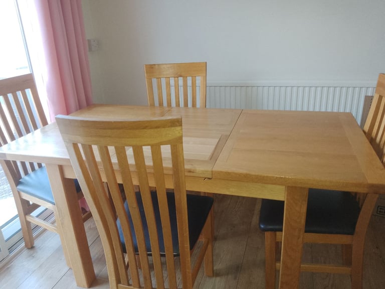 Oak table and chairs, oak sideboard