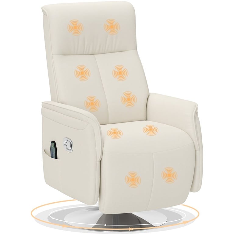 Portland Cream and White Massage Reclining Chair with Adjustable Backrest