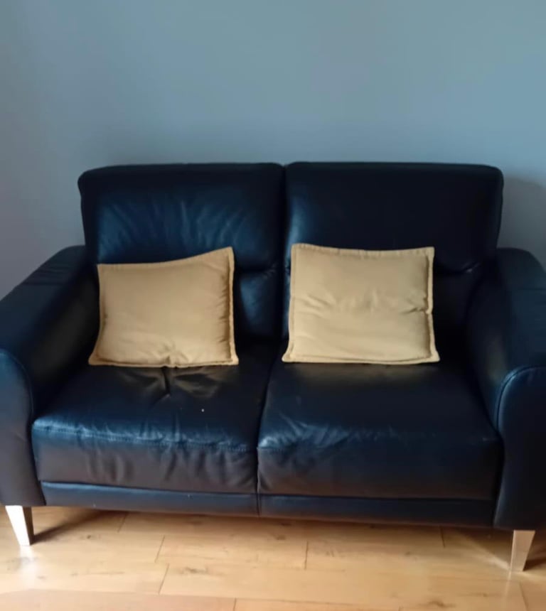 image for Black leather 2 seater sofa 