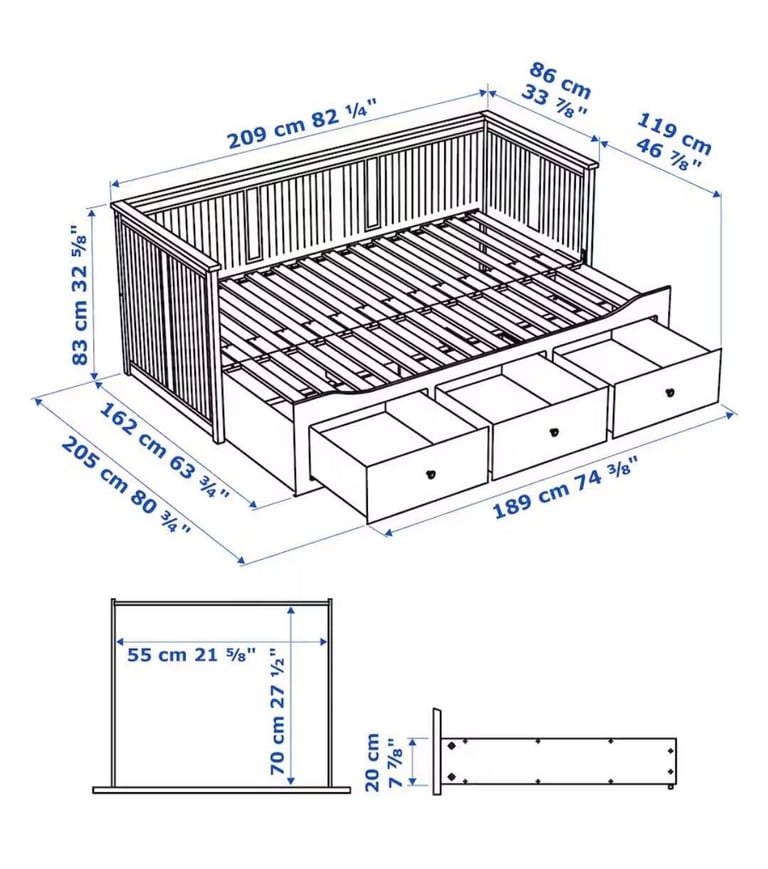 HEMNES IKIA single to double bed with 3 storage drawers & 2 mattresses