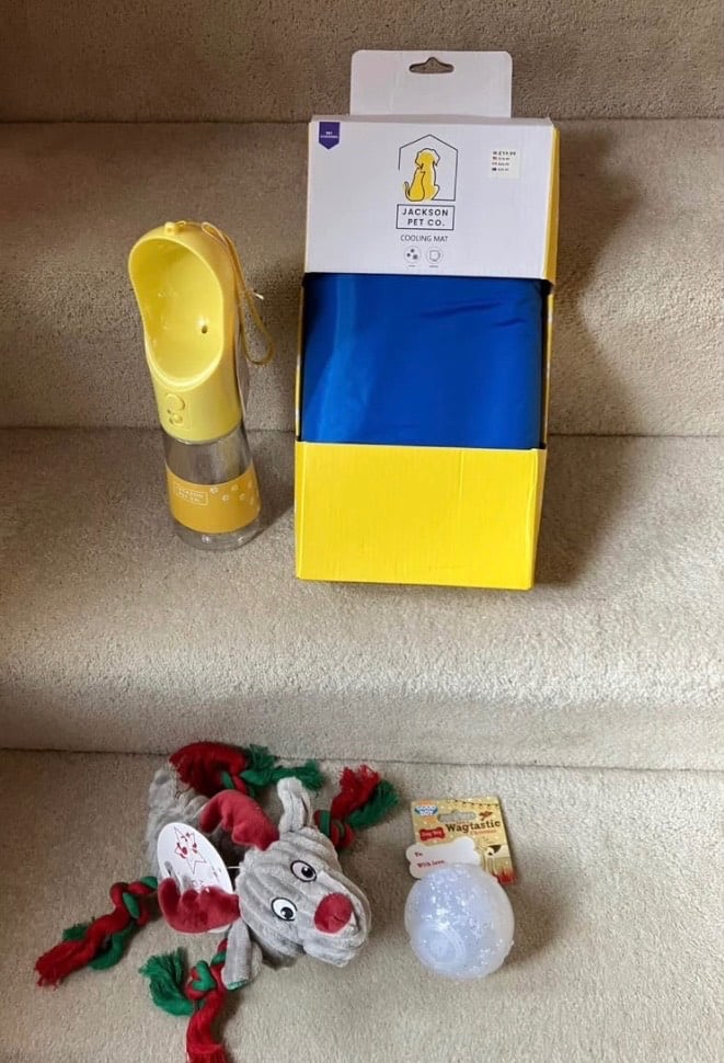 image for Jackson Pet Co cooling mat/water bottle and 2 dog toys.