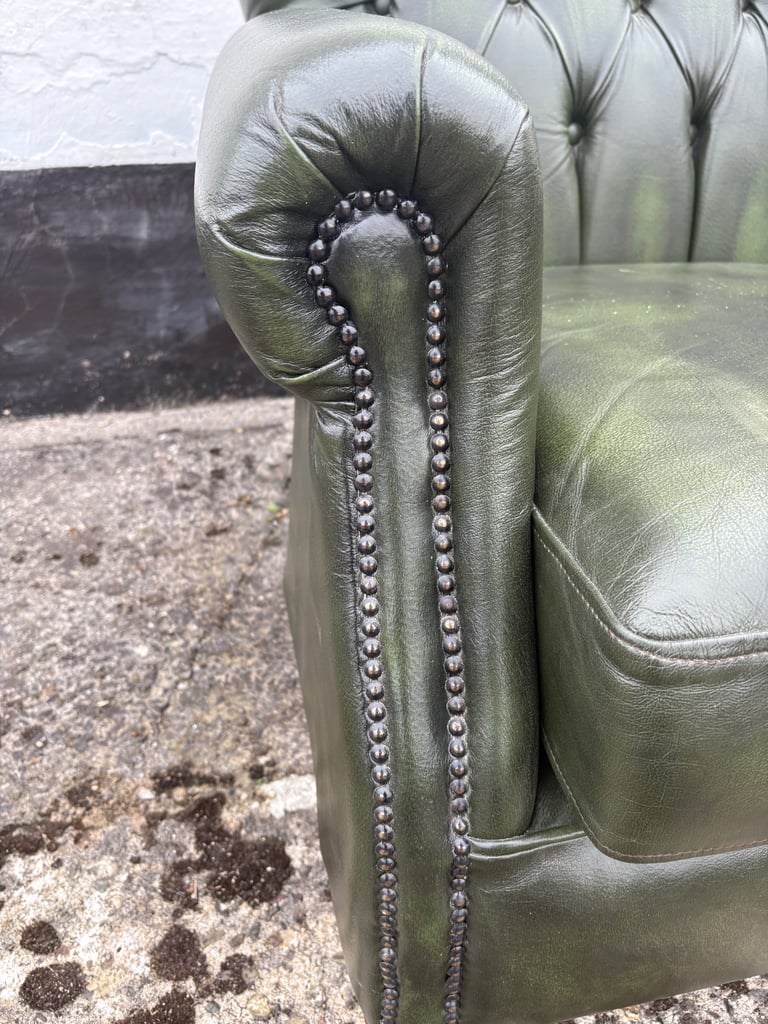 Thomas Lloyd green vintage leather chesterfield sofa 