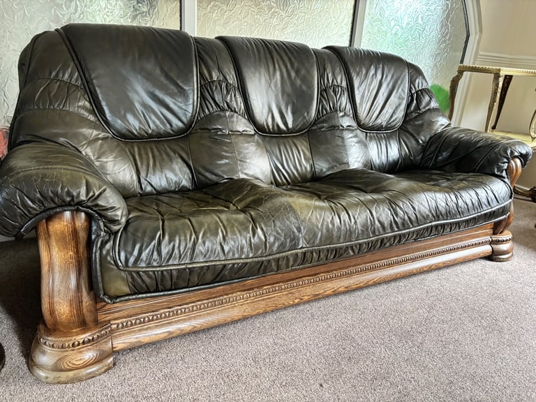 image for Stunning 3 piece sofa buffalo Hide leather and solid Oak base 