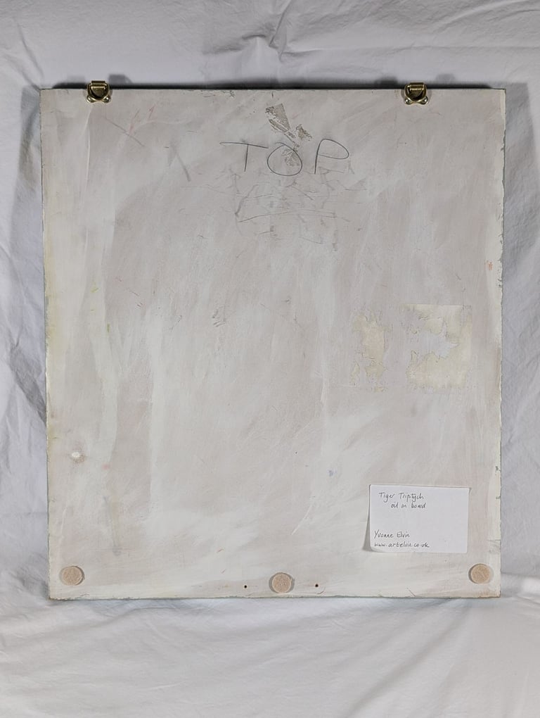 Original oil painting - Tiger Triptych, oil on hinged board, art artwork