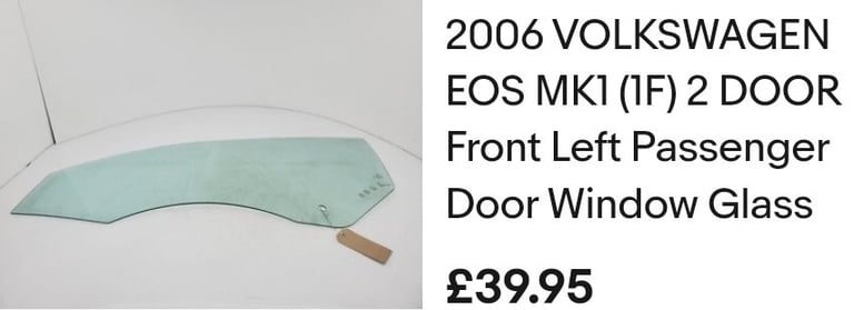image for 2006 VOLKSWAGEN EOS MK1 (1F) 2 DOOR Front Left Passenger Door Window Glass