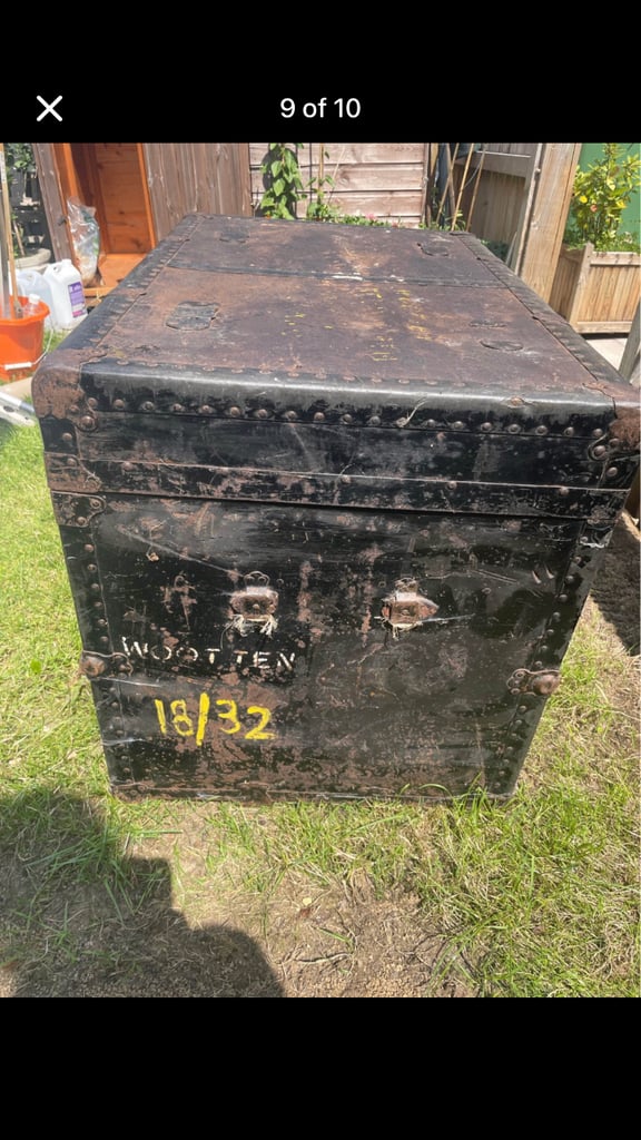 Antique metal & leather trunk