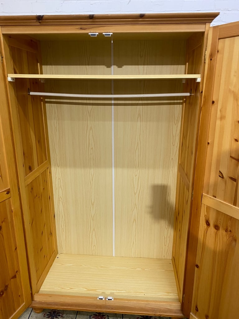 Beautiful Assembled Two Doors Pine Wardrobe 