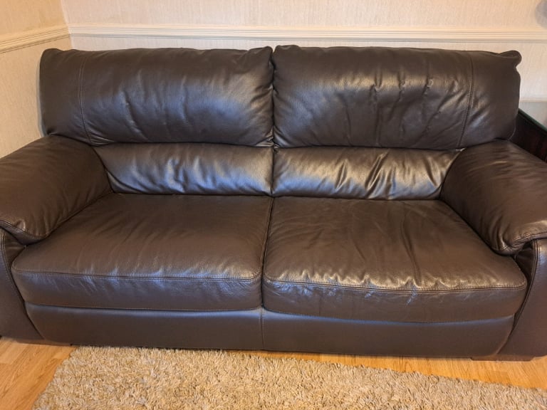 Brown leather 3 seater sofa, 2 seater and 1 armchair 