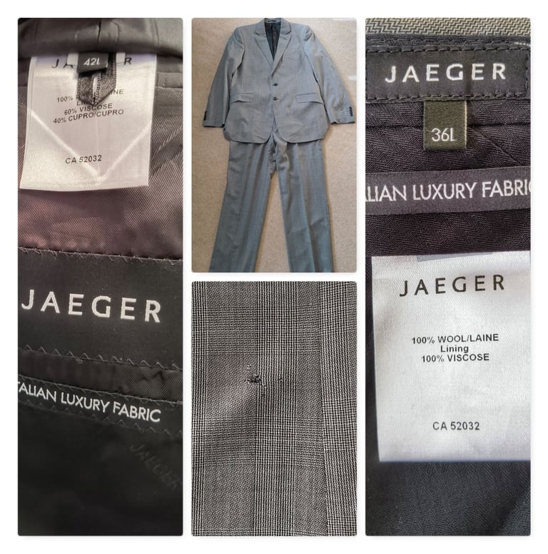 image for Men's Jaeger wool suit - jacket size 42L, trousers W36/L £20