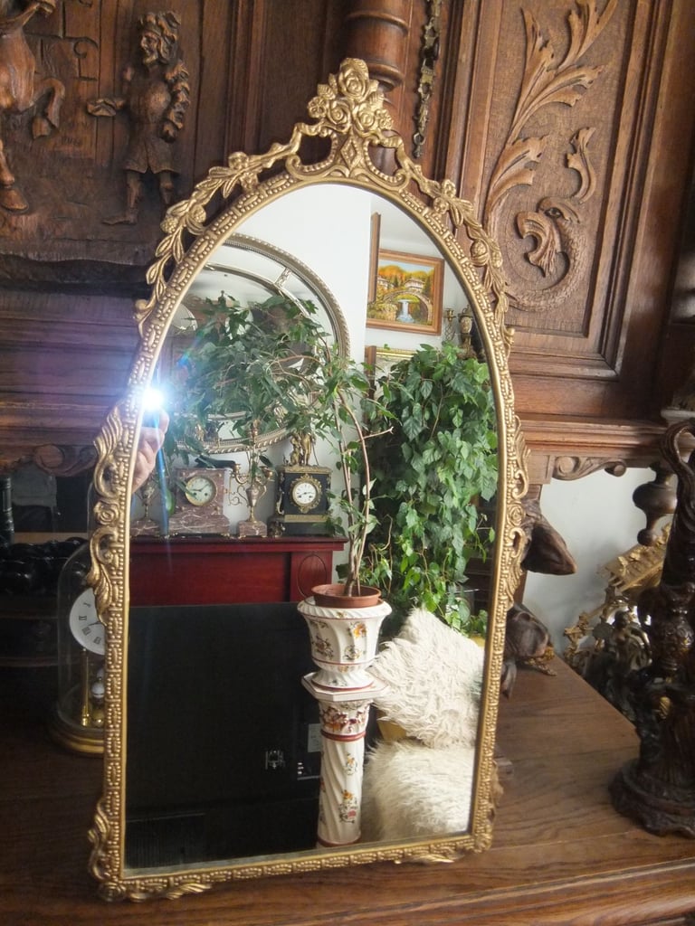Beautiful Vintage Wall Hinging Mirror in Gold Brass Very Ornate Frame