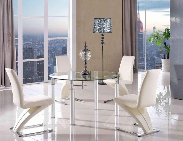 image for Brand New Oasis Round Extending Dining Table With Clear Glass And Chrome Finish
