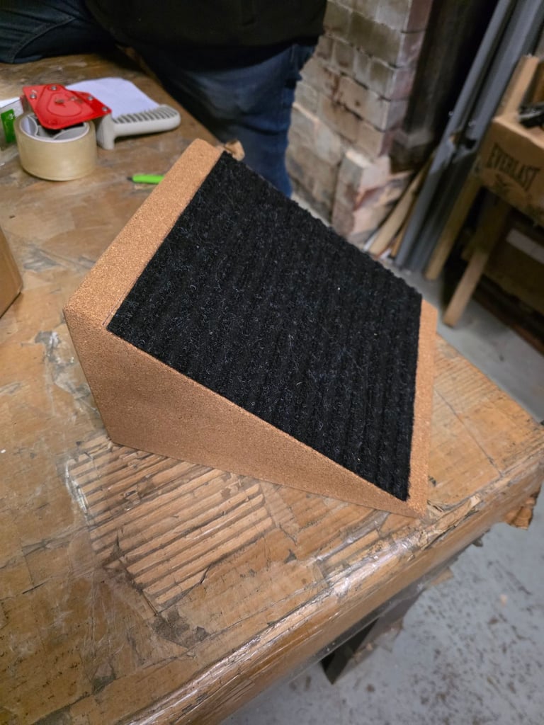 A new pair of wooden pet steps with non slip carpet on them the measurements of 
