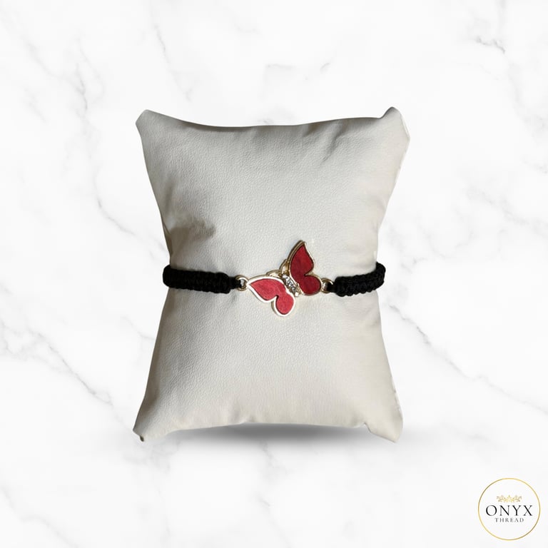 image for Handmade Red Butterfly Bracelet with Zircon – Elegant Gift Jewelry from Onyx Thread