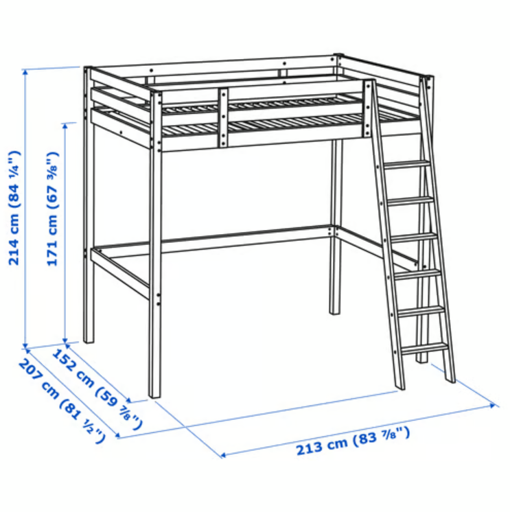Ikea STORÅ Double Loft Bed to suit 140cm x 200cm euro double size mattress