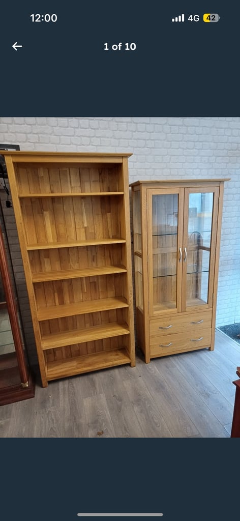 solid oak display cabinet and bookcase I can deliver