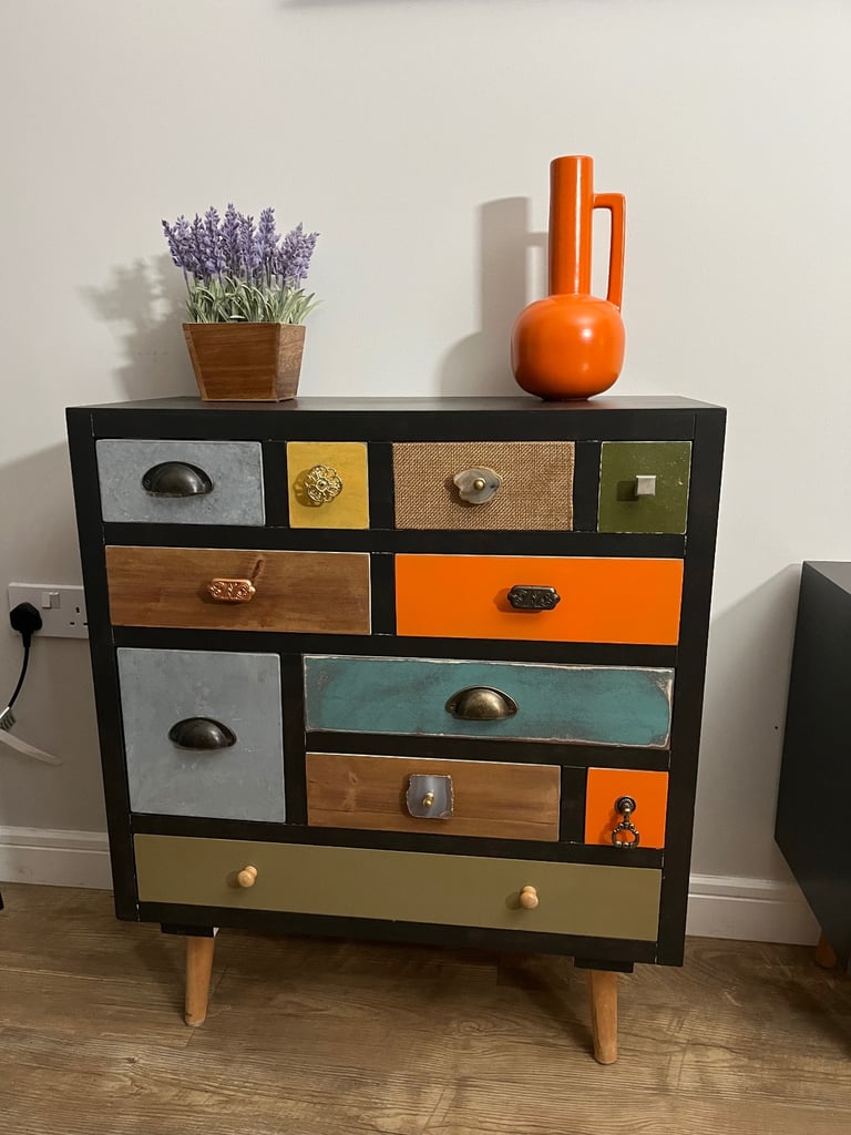 Unique fully refurbished urban/industrial chest of drawers and bedside table/console