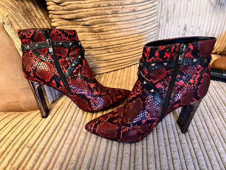 image for Sexy Kristian red and black snake skin make boots with a silver heel