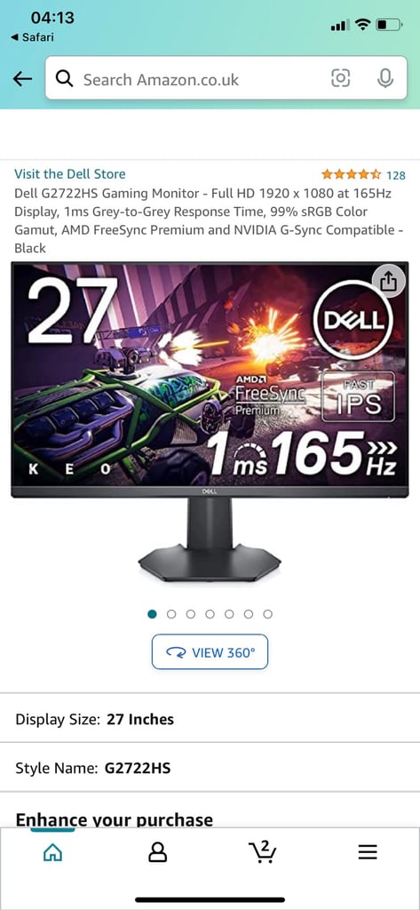 165hz 1ms DELL gaming monitor | in Winsford, Cheshire | Gumtree