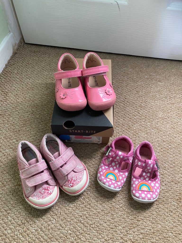 X3 pairs infant girls size 3.5f & 4f Start Rite and Clark’s shoes size