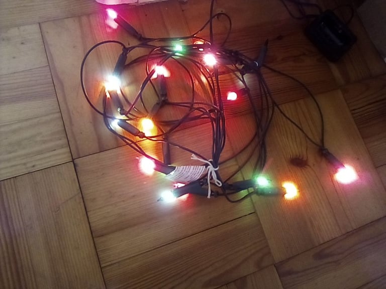 Bright coloured plug in Christmas tree lights.