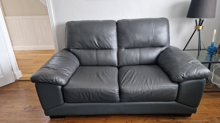 image for Harvey's Grey Leather 2 and 3 seater Sofas