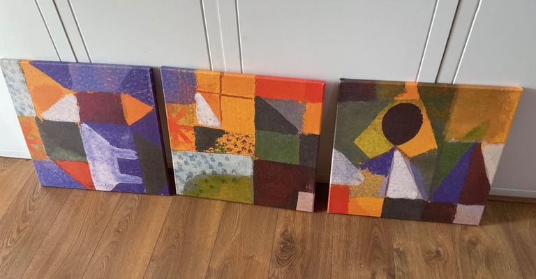 image for Triptych of abstract paintings, reproductions of Paul Klee's 1933 oil painting