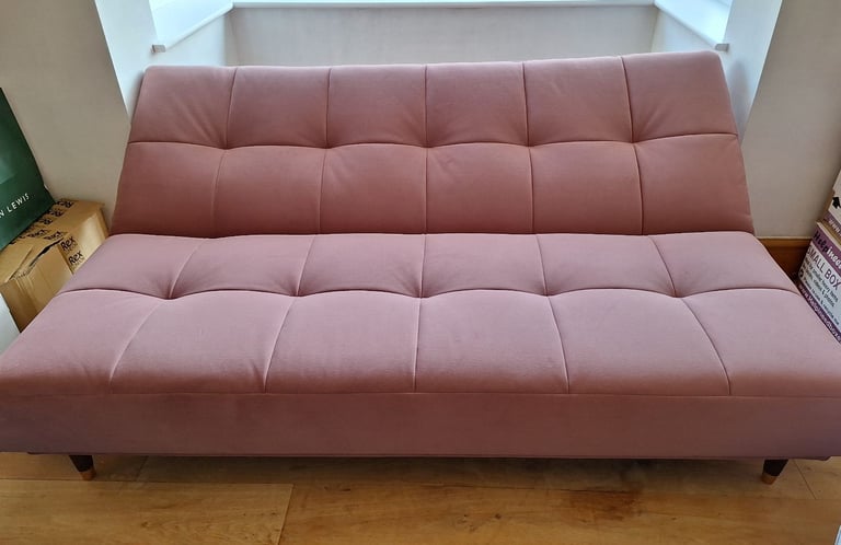 John Lewis sofa bed - pink velvet - Hardly used