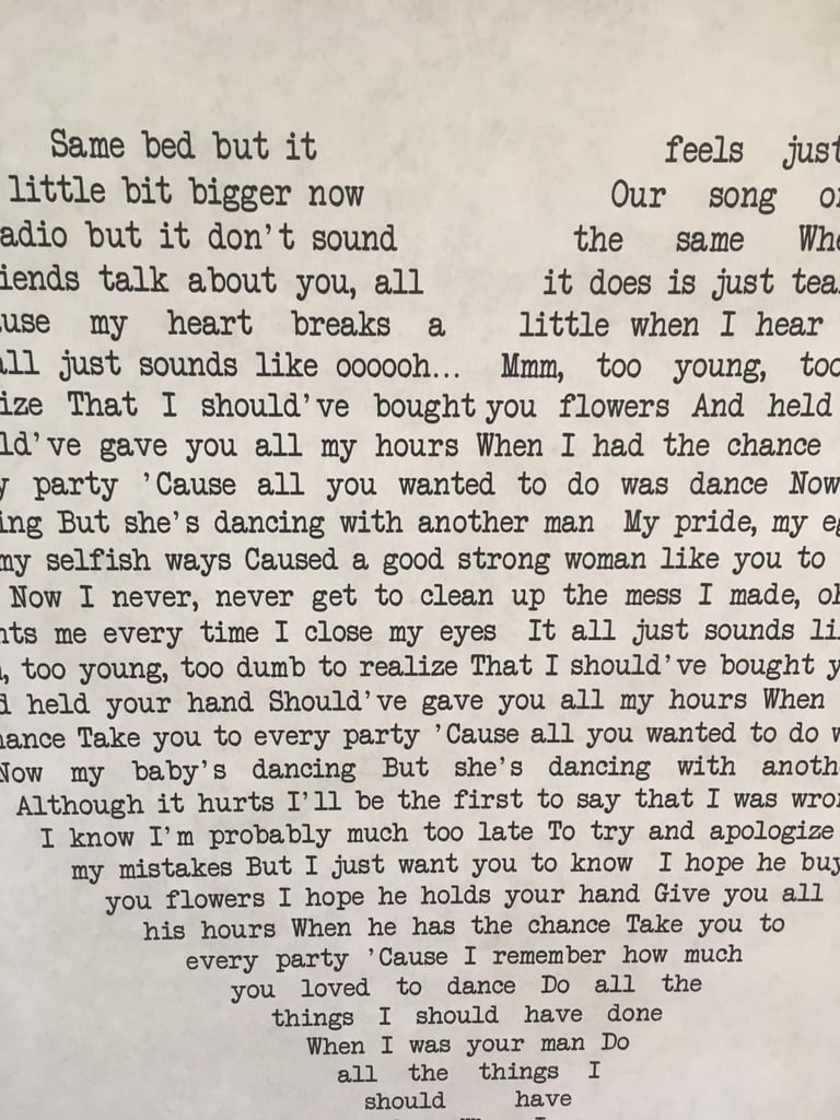 Bruno Mars song lyrics canvas - size 60cm x 90cm