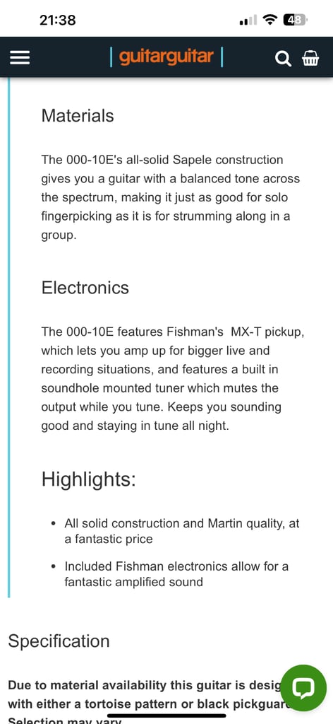 Martin 000-10e All solid wood Martin accoustic guitar with fishman pickup 