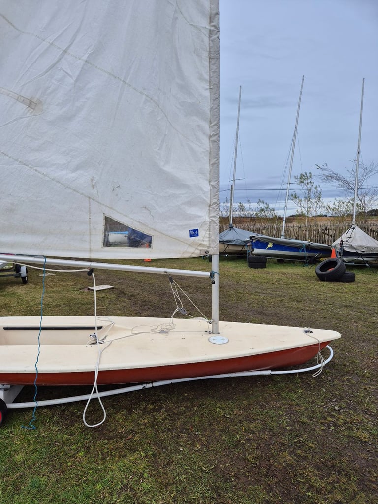 Laser sailing dinghy with launching trolley