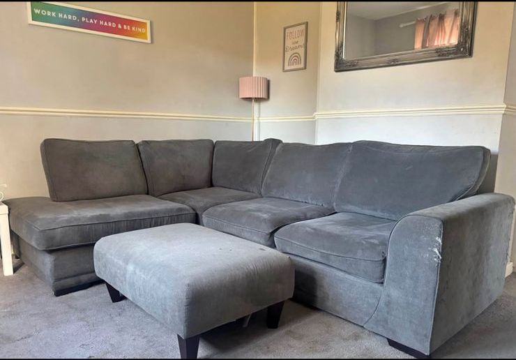 DFS Orka Corner Sofa with Footstool - Graphite Grey