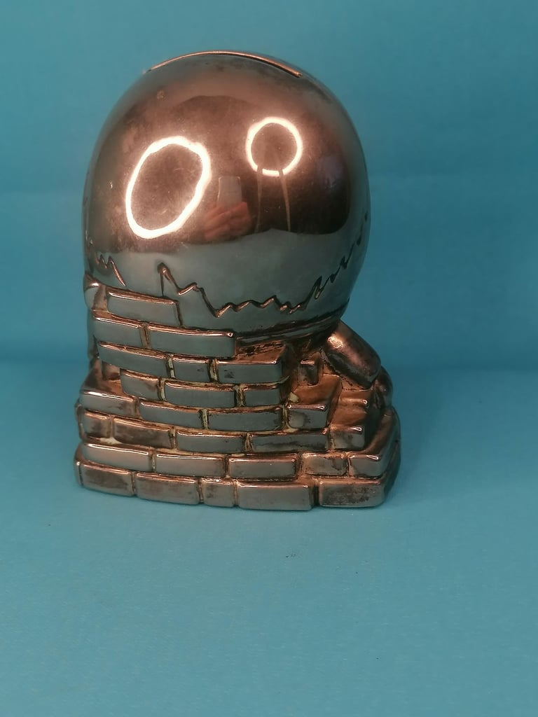 Vintage Humpty Dumpty Silver Plated Metal Coin Bank Money Box.. Missing one part.