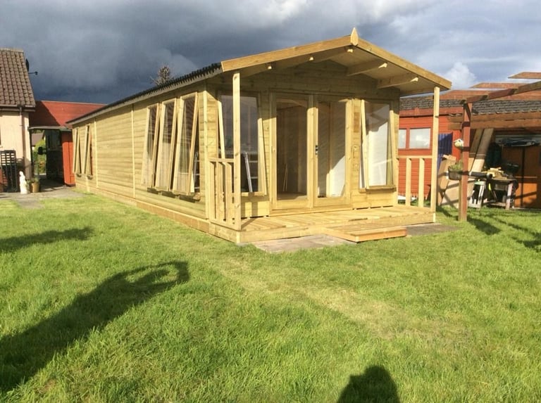Sectional Wooden Lodge 12m x 3.6m (39ft x 12ft). Dismantled. Delivery available.