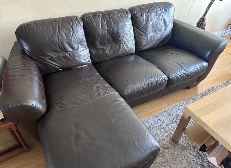 image for Three Seater Leather Sofa With Lefthand Chaise