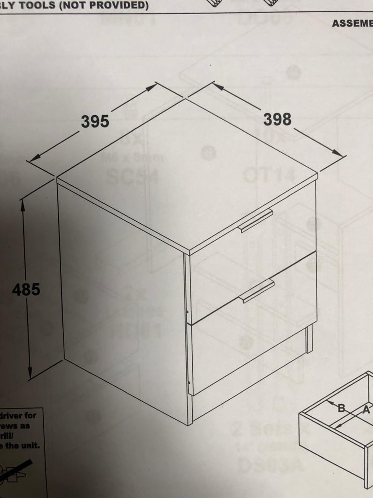 Brand New And Boxed Ladner 2 Drawer grey Bedside Cabinet 