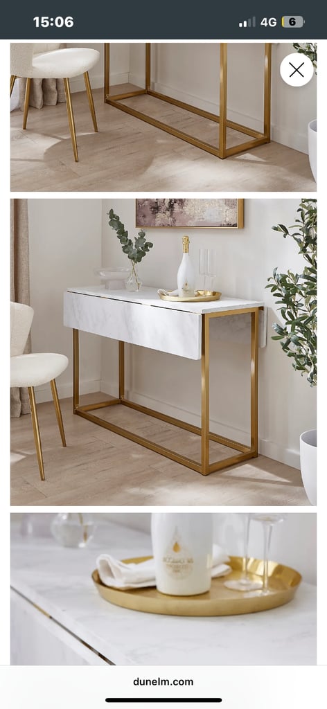 White Dining table with gold legs 
